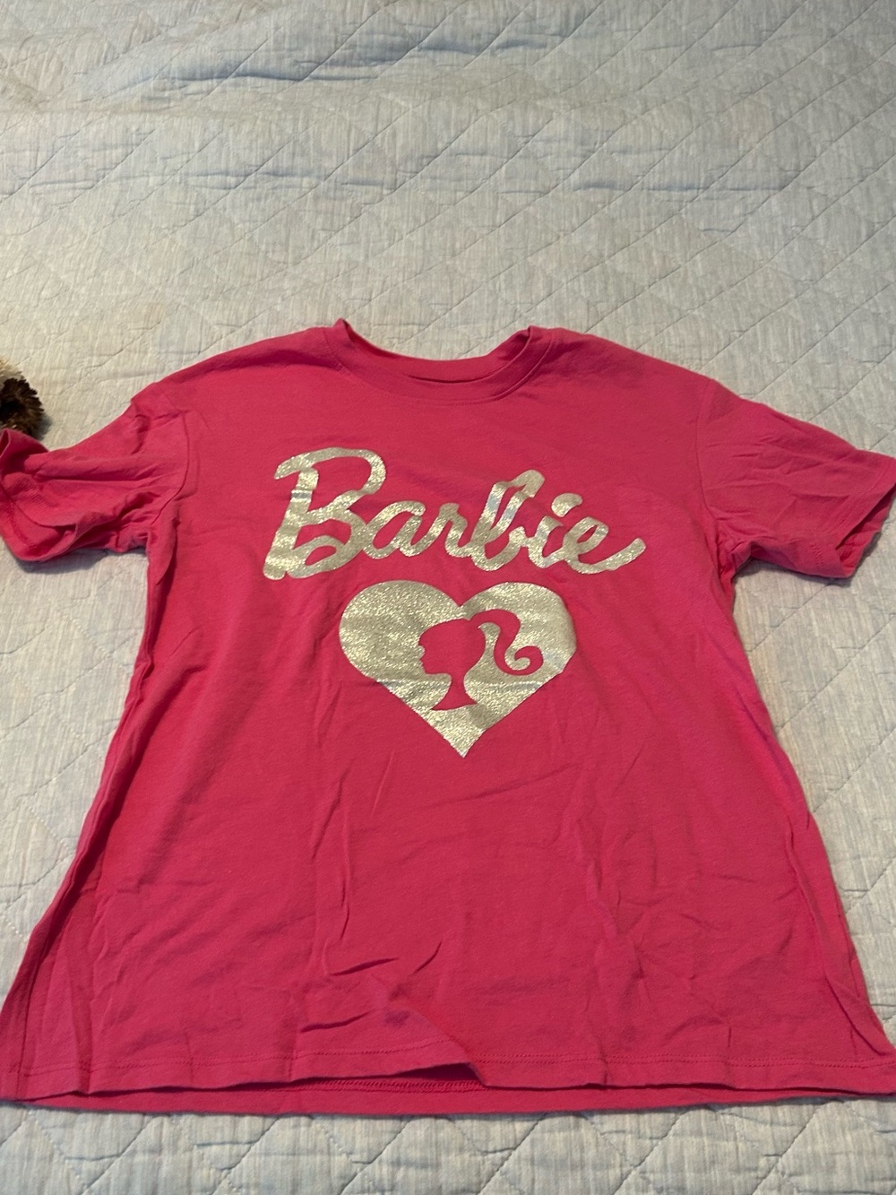 Barbie' Hot Pink Graphic Tee with Silver Heart Logo